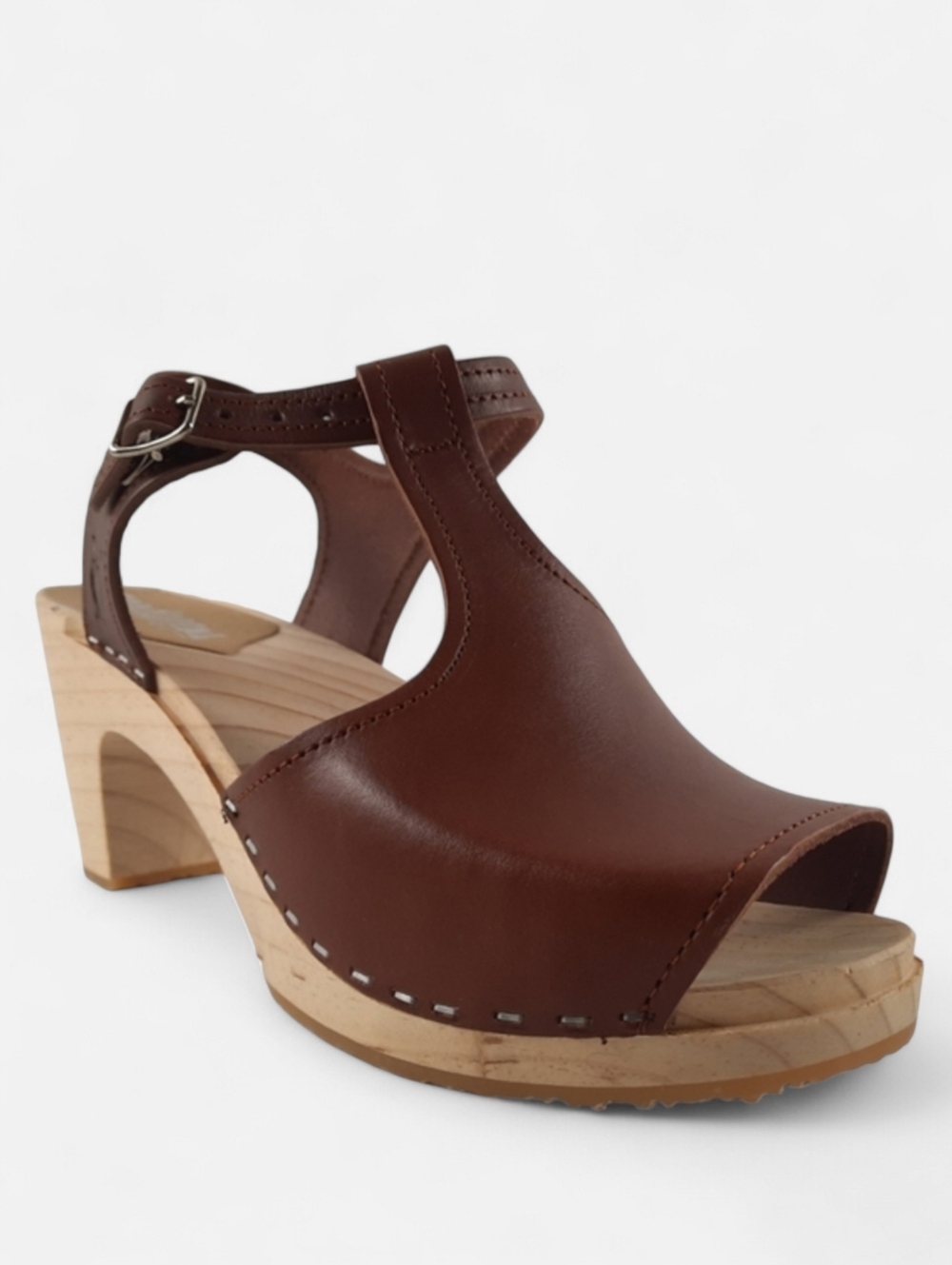 Sweedish SANDGRENS Leather T-Strap Clogs Handmade Sandal Heel Platform Chunky 9